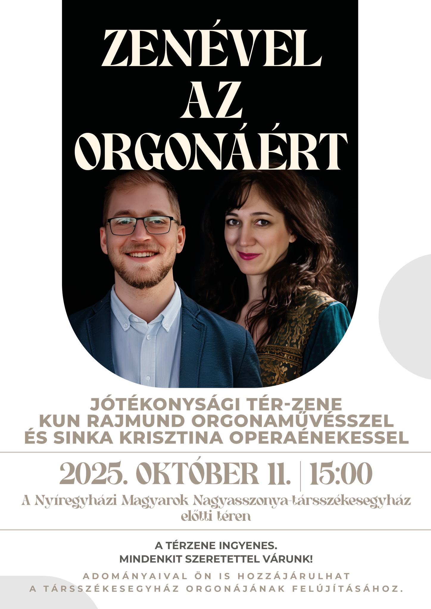 Kültéri koncert Nyíregyházán: gyűjtés az orgona felújítására