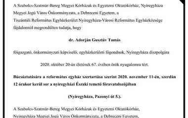 November 11-én vesznek végső búcsút dr. Adorján Gusztávtól