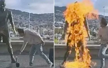 Felgyújtotta Ronaldo szobrát és viedóra is vette egy zavart fiatalember