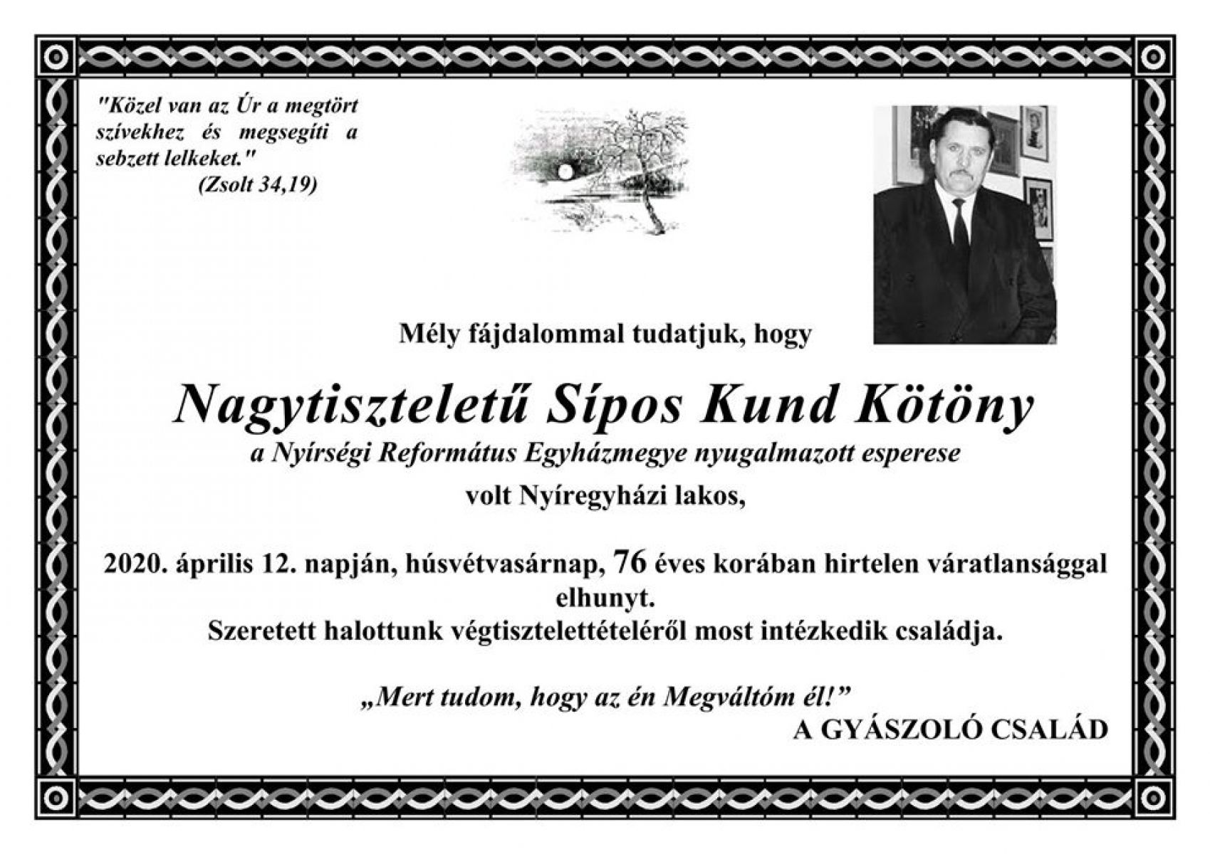 Elhunyt Sipos Kund Kötöny nyugalmazott esperes