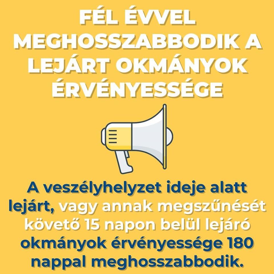 Fél évvel meghosszabbodik a lejárt okmányok érvényessége