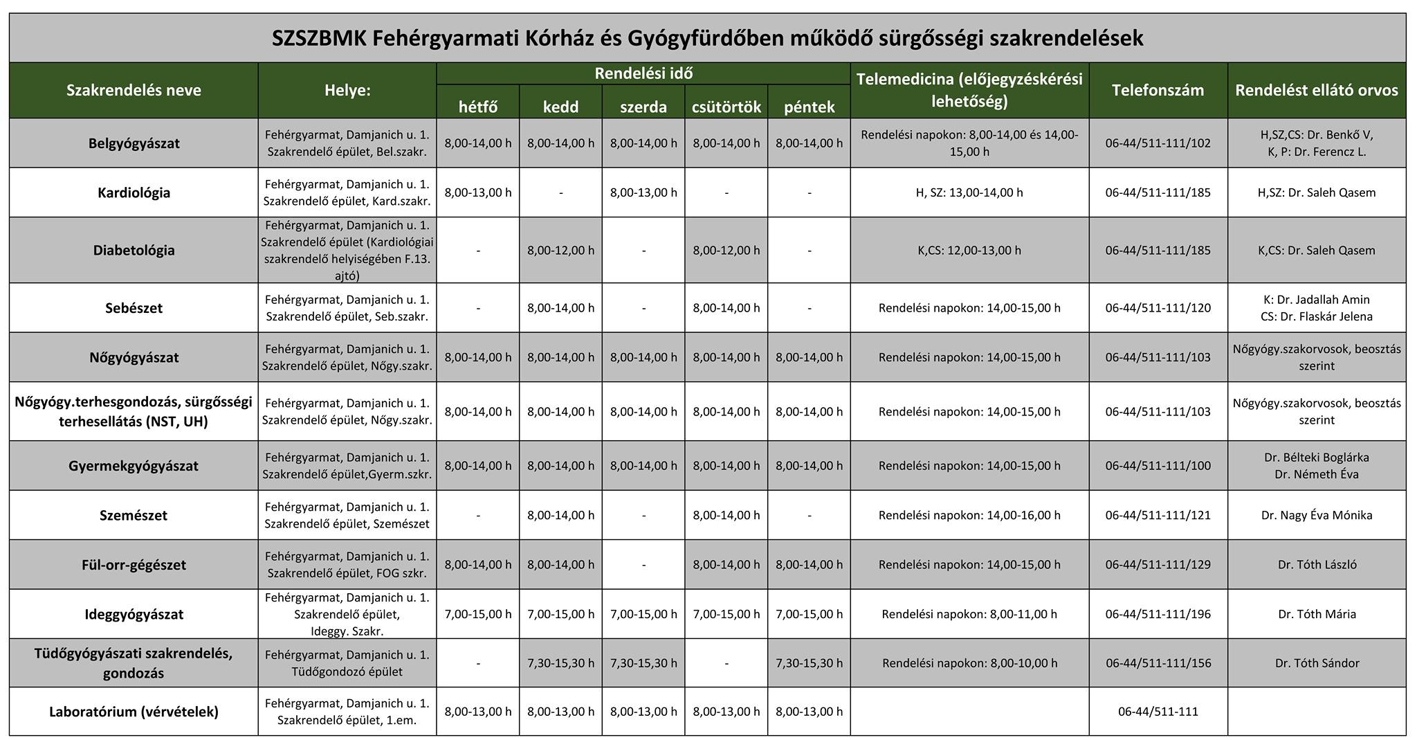 Újraindulnak a sürgősségi szakrendelések a Fehérgyarmati Kórházban