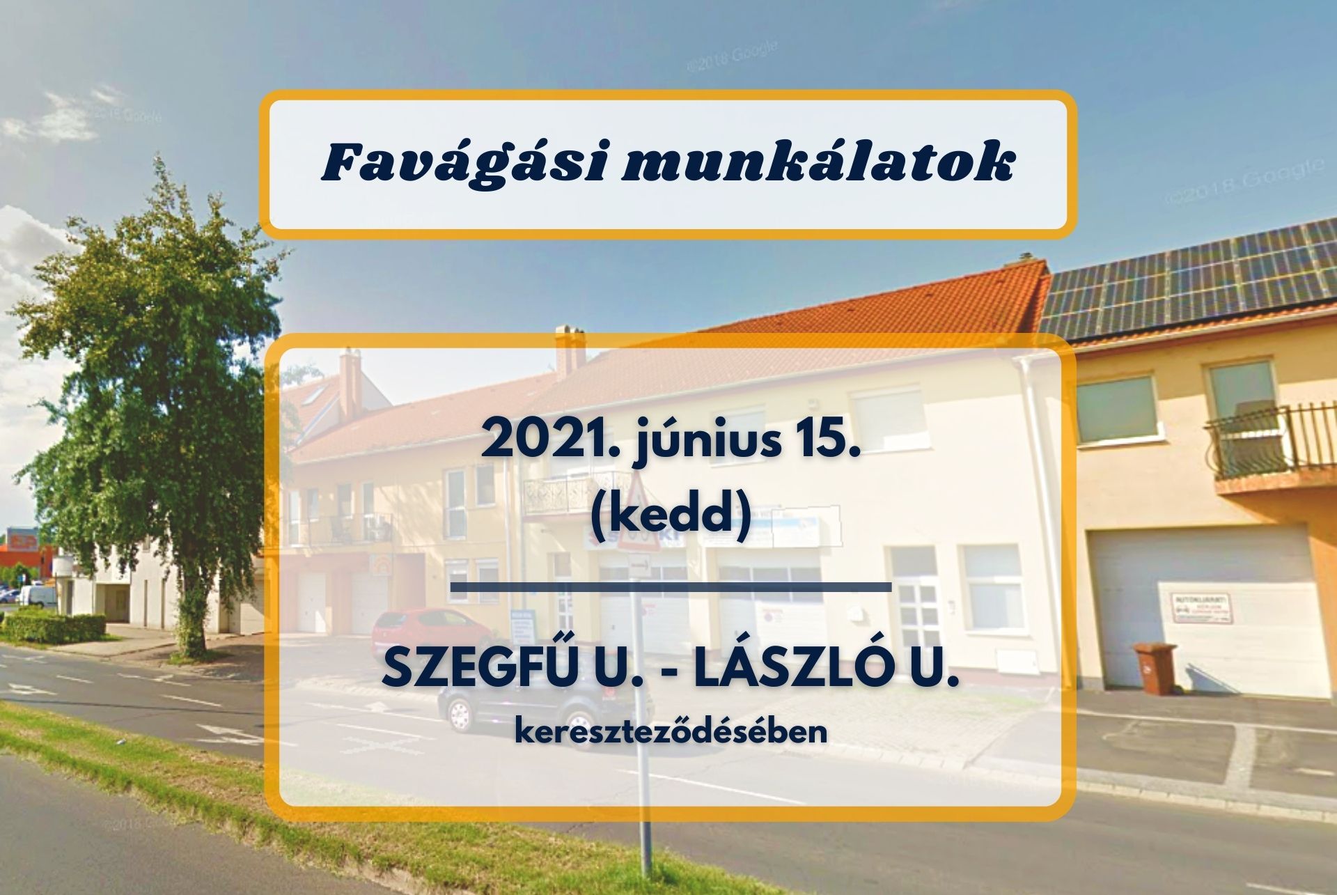 Fakivágást végeznek a Szegfű utca-László utca kereszteződésében