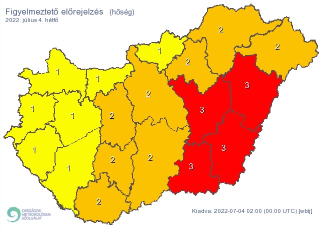 Veszélyjelzést adott ki az OMSZ