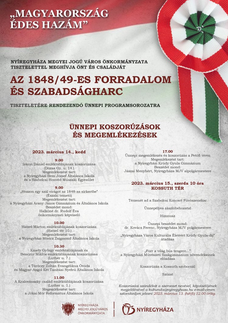 „Magyarország édes hazám” – Március 15-ei ünnepi programok Nyíregyházán