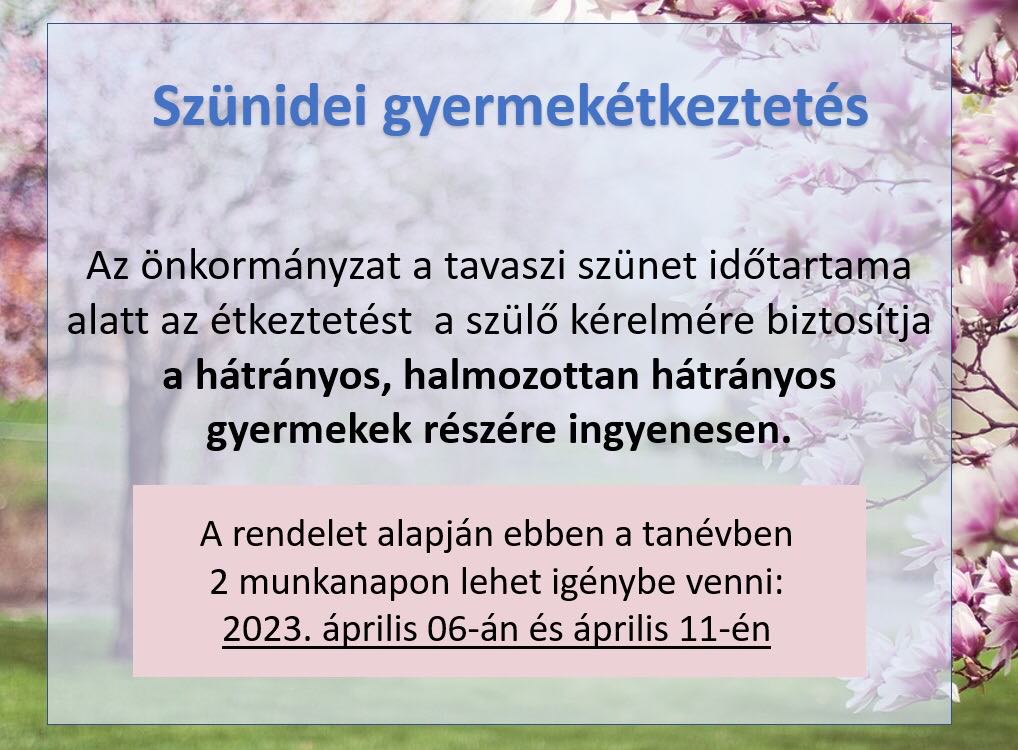 Kérni kell a gyermekétkeztetést a tavaszi szünetre