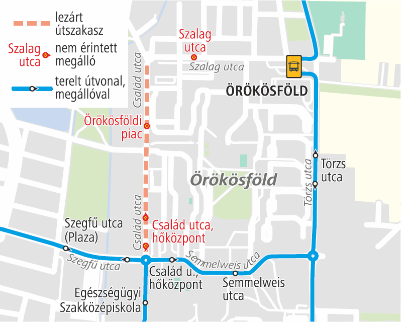 Terelt útvonalon közlekednek az autóbuszok április 23-án, a Család utca lezárása miatt
