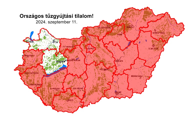 Két vármegyében megszűnt, 17 vármegyében és a fővárosban fennmarad a tűzgyújtási tilalom