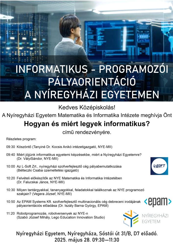 Két informatika fókuszú eseménnyel várja a fiatalokat a Nyíregyházi Egyetem!