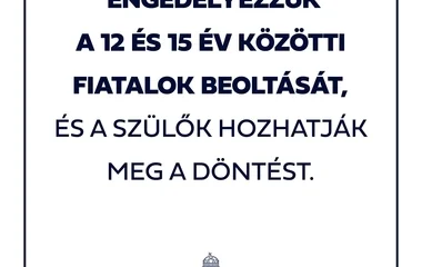 Már lehet regisztrálni a 12-15 éveseket is oltásra