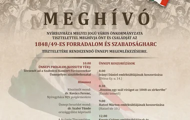 Nyíregyházán pénteken emlékeznek az 1848/49-es forradalom és szabadságharcra