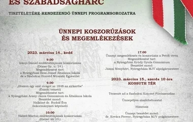 „Magyarország édes hazám” – Március 15-ei ünnepi programok Nyíregyházán